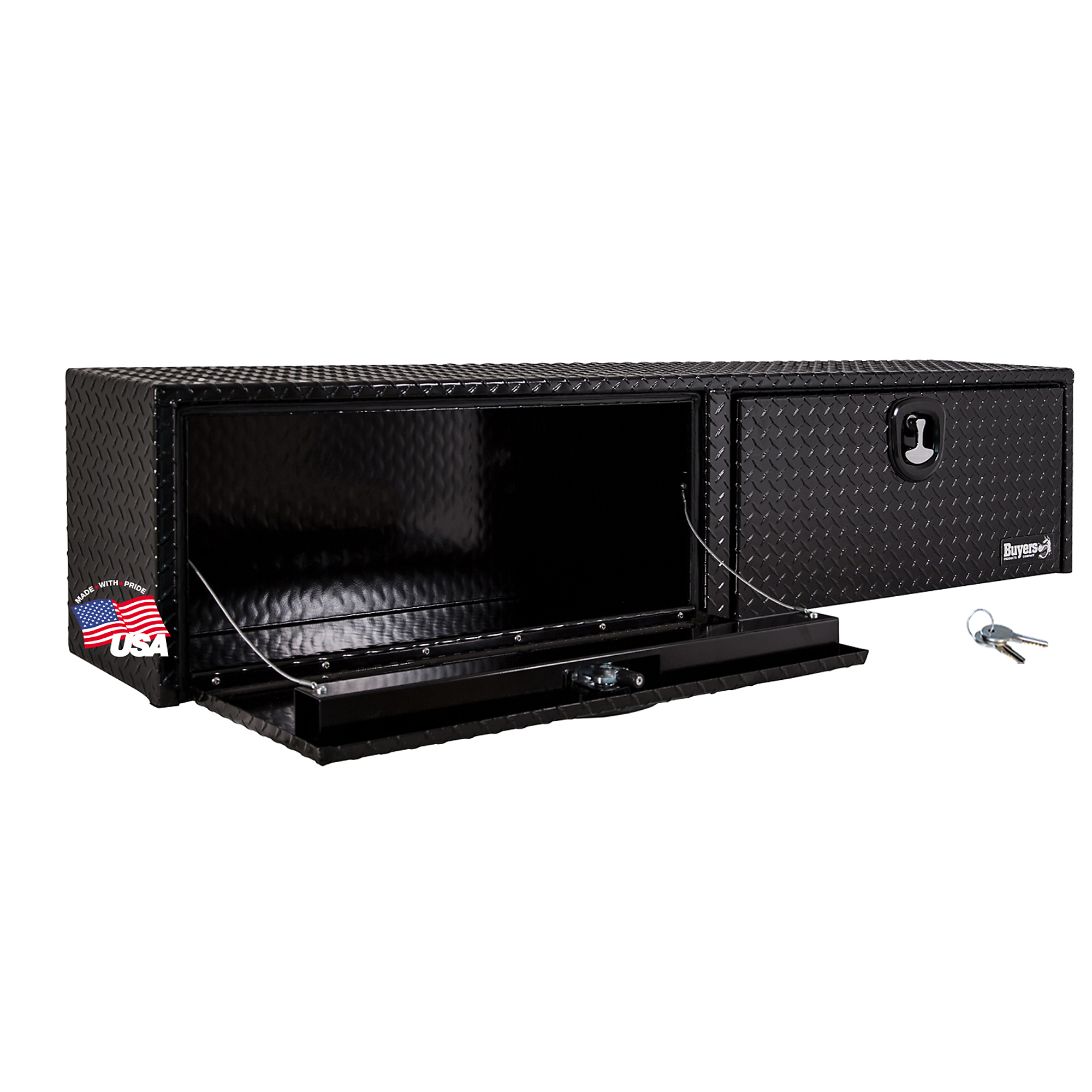 Buyers Products, 72x16x18 Contractor Topsider Truck Bed Tool Job Storage Box, Width 72 in, Material Aluminum, Color Finish Glossy Black, Model# 1721563